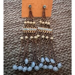 Boutique Gold-Toned Dangle Earrings with Light Green and Blue Beads